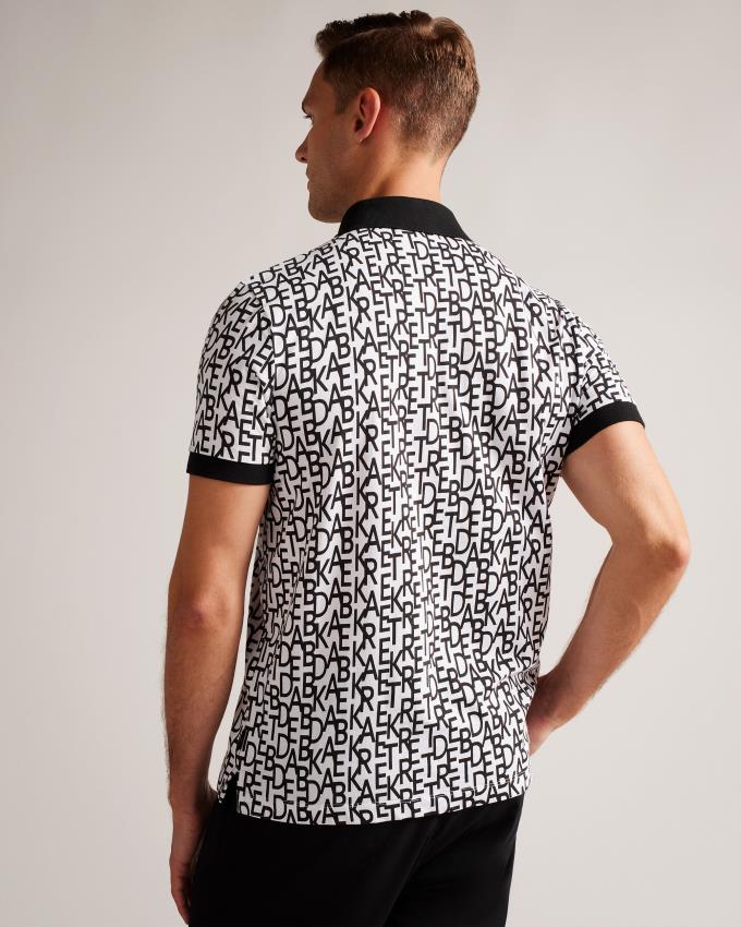 Polo Ted Baker Short Sleeve Regular Fit Branded Print Blanche Homme | IRK-04816668